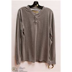 MENS SIZE LARGE GREY HENLEY WAFFLE TEXTURE