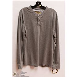 MENS SIZE LARGE GREY HENLEY WAFFLE TEXTURE