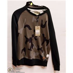MENS SIZE LARGE BLACK AND CAMO SWEATSHIRT