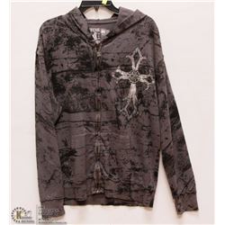 MENS SIZE SMALL ZIP UP HOODIE WITH LARGE CROSS