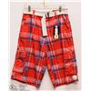 Image 1 : MENS SIZE 32 RED PLAID SHORTS WITH WHITE BRAIDED