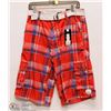 Image 1 : MENS SIZE 32 RED PLAID SHORTS WITH WHITE BRAIDED