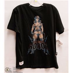 MENS SIZE LARGE CORD BOARD ROBOT BLACK T-SHIRT