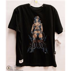 MENS SIZE MEDIUM CORD BOARD ROBOT BLACK T-SHIRT