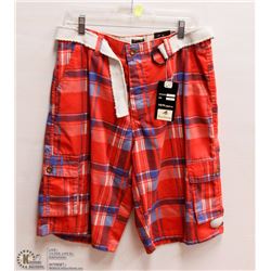 MENS SIZE 32 PAIR OF RED PLAID SHORTS