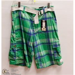 MENS SIZE 32 PAIR OF GREEN/BLUE PLAID SHORTS