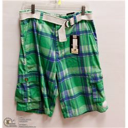MENS SIZE 30 PAIR OF GREEN/BLUE PLAID SHORTS
