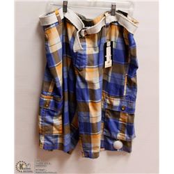 MENS SIZE 40 PAIR OF BLUE/ORANGE PLAID SHORTS
