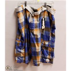 MENS SIZE 42 PAIR OF BLUE/ORANGE PLAID SHORTS