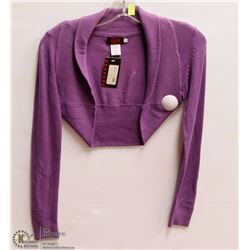 SIZE MEDIUM PURPLE KNIT LONG SLEEVE SHRUG