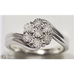 #1-STERLING SILVER DIAMOND FLORAL RING SIZE:7