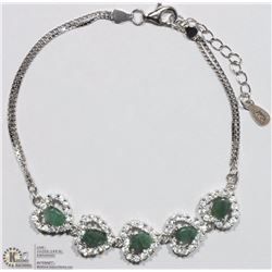 #5-STERLING SILVER EMERALD HEART HALO BRACELET
