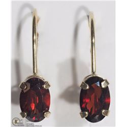 #23-10K YELLOW GOLD GARNET HOOP EARRINGS