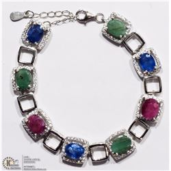 #39-STERLING SILVER SAPPHIRE, EMERALD AND