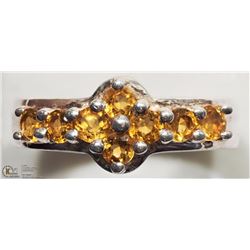 #43-STERLING SILVER CITRINE FLORAL RING SIZE:7