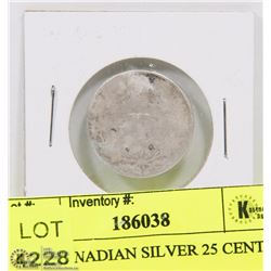 1900S CANADIAN SILVER 25 CENT COIN.