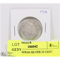 1918 CANADIAN SILVER 25 CENT COIN.