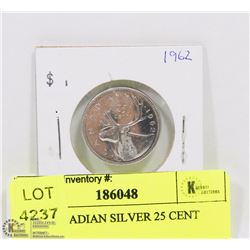 1962 CANADIAN SILVER 25 CENT COIN.