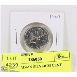 1964 CANADIAN SILVER 25 CENT COIN.
