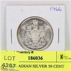 1966 CANADIAN SILVER 50 CENT PIECE.