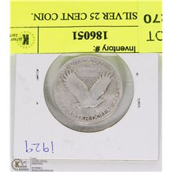 1929 US SILVER 25 CENT COIN.