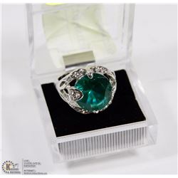 GREEN EMERALD & CZ GEMSTONE RING