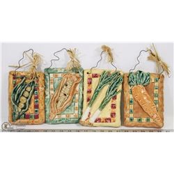 BOX W/ 4 CERAMIC KITCHEN VEGGIE DECORATIONS