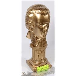 GOLD TONE CERAMIC MOZART HEAD FIGURE.
