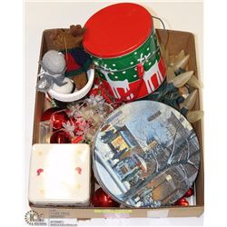 ASSORTED FLAT OF CHRISTMAS ITEMS - LED LIGHTS, TIN