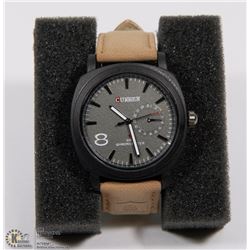 CURREN WATCH WITH BROWN GENUINE LEATHER STRAP.