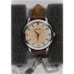 EYKI WATCH WITH BROWN STRAP.