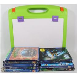 BOX OF DISNEY DVDS AND AVATAR BLU-RAYS WITH ART