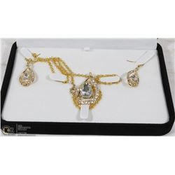 CLEAR STONE & CZ FASHION NECKLACE & DROP EARRINGS