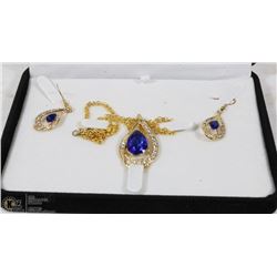 BLUE STONE & CZ FASHION NECKLACE AND DROP EARRINGS