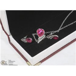 3PC PINK STONE/CZ FASHION JEWELRY SET