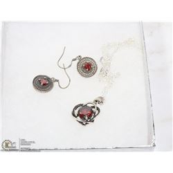3PC RED STONE FASHION PENDANT & CHAIN WITH DROP