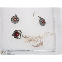 3PC RED STONE/CZ FASHION JEWELRY SET