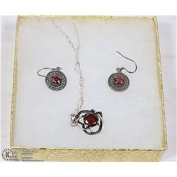 3PC RED STONE FASHION PENDANT & CHAIN WITH DROP