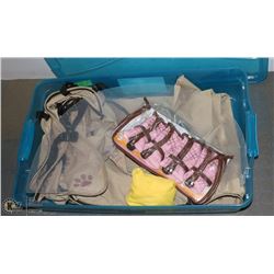 PET CAR HAMMOCK, LG SIZED BOOKS AND NECK COLLAR.