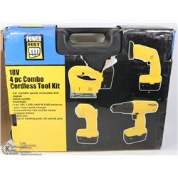 POWERFIST 18V 4PC COMBO CORDLESS TOOL KIT