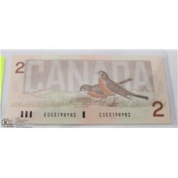 CANADIAN TWO DOLLAR BILL 1986