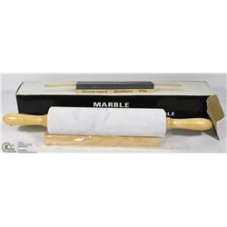 MARBLE ROLLING PIN WITH WOODEN CRADLE