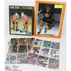 LOT OF HOCKEY ITEMS INCL BOBBY ORR PRINT, OILERS