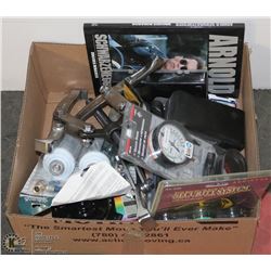 BOX OF ASSORTED AUTOMOTIVE TOOLS AND OTHER ITEMS