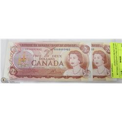 LOT OF TWO CANADIAN 2 DOLLAR BILLS UNCIRCULATED