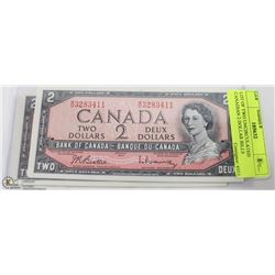 LOT OF TWO UNCIRCULATED CANADIAN 2 DOLLAR BILLS