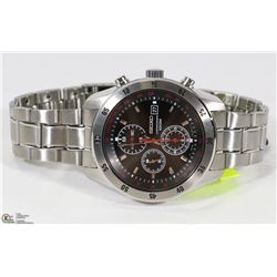 NEW MENS SEIKO BLACK FACE STAINLESS WATCH
