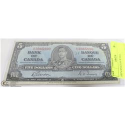 1937 CANADIAN $5 BILL