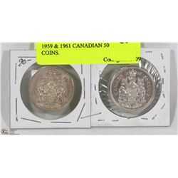 1959 & 1961 CANADIAN 50 CENT COINS.