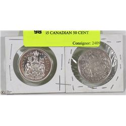 1940 & 1965 CANADIAN 50 CENT COINS.